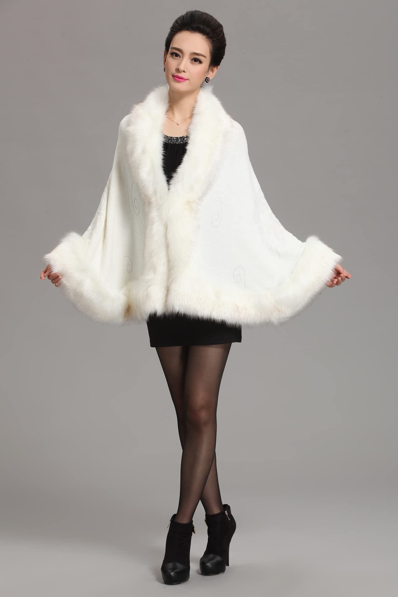 Scialle Donna,Donna Faux Fur Wrap Scialle Stola Inverno Matrimonio Coprispalle Sposa Damigelle Stola Coprispalle Con Pelliccia Elegante Mantella Cardigan Lavorato A Maglia Inverno Cappott