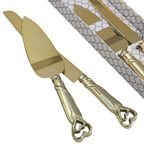 FASHIONCRAFT Gold Hearts Stainless Steel Wedding Cake Server Set Reception New