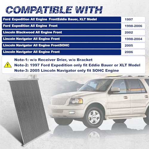 Image of Air Conditioning A /C Condenser Compatible with Ford Expedition /Lincoln Blackwood Navigator # 4879, 7-4879, CN4879PFC, 6L1Z19712AA, EU2Z19712B, FO3030138