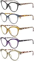 Vista 1 de 5 Pack +3.00 Reading Glasses Blue Light Blocking，Computer Readers for Women Men Anti Glare Filter Lightweight Eyeglasses，Magnifying Readers Glass