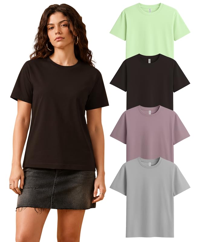 Image of SLEEPY NUTS Women's Plain Round Neck Regular Fit Half Sleeve Cotton T Shirt