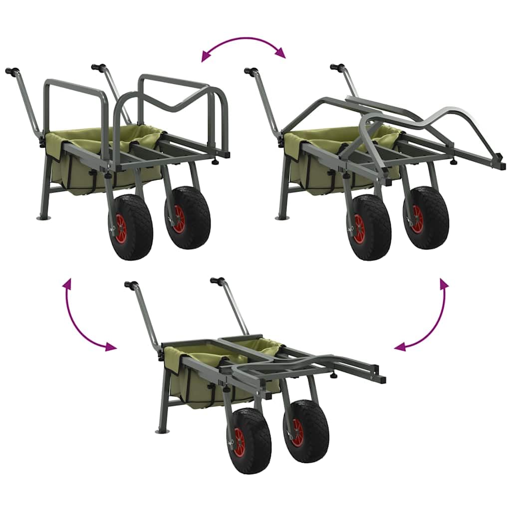 Wózek wędkarski z 2 kółkami, stal malowana proszkowo, wózek ręczny, nośność 150 kg, składany, do wędkowania, na kemping, do transportu akcesoriów wędkarskich nad jeziorem, rzeką, brzegiem