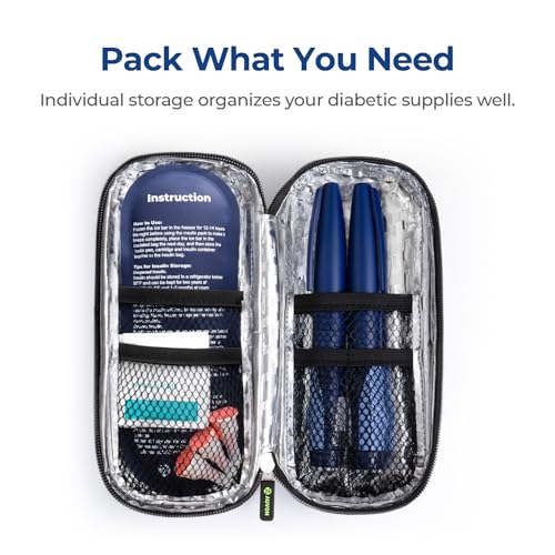 Image of AUVON Insulin Cooler Travel Case with 2 x 90g TSA Approved Ice Packs, Diabetic Medication Insulated Cooling Bag for Insulin Pens and Diabetic Supplies Storage, Compact for Daily Life and Trips