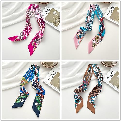 QTMY 4 Pack Purse Scarf for Bags Silk Head Scarf for Hair Handbag Women Scarfs Band Hair Neck Scarves Fashion Gifts,572