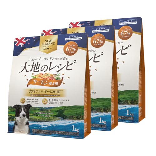 大地のレシピ ドッグフード 成犬用 サーモン1kg 3個セット 低アレルゲン グレインフリー 単一たんぱく質 グルテンフリー 人口添加物不使用 健康サポート D