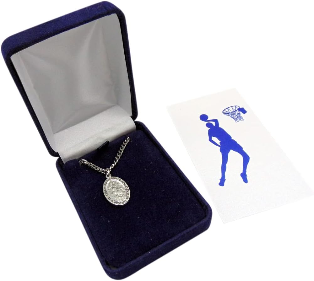 Westmon Works St Sebastian Basketball Medal Set with Pewter Pendant Medallion on a Stainless Steel Chain Prayer Card Boxed - Image 3