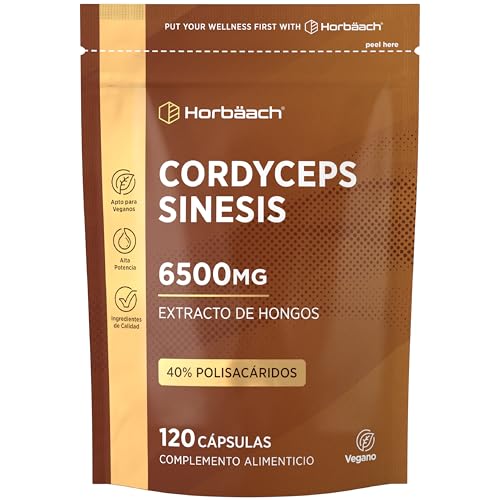 Cordyceps Cápsulas 6500mg | Sinesis Extract 10:1 | 40% Polisacáridos | Alta Dosis | 120 Cápsulas Veganas | Horbaach