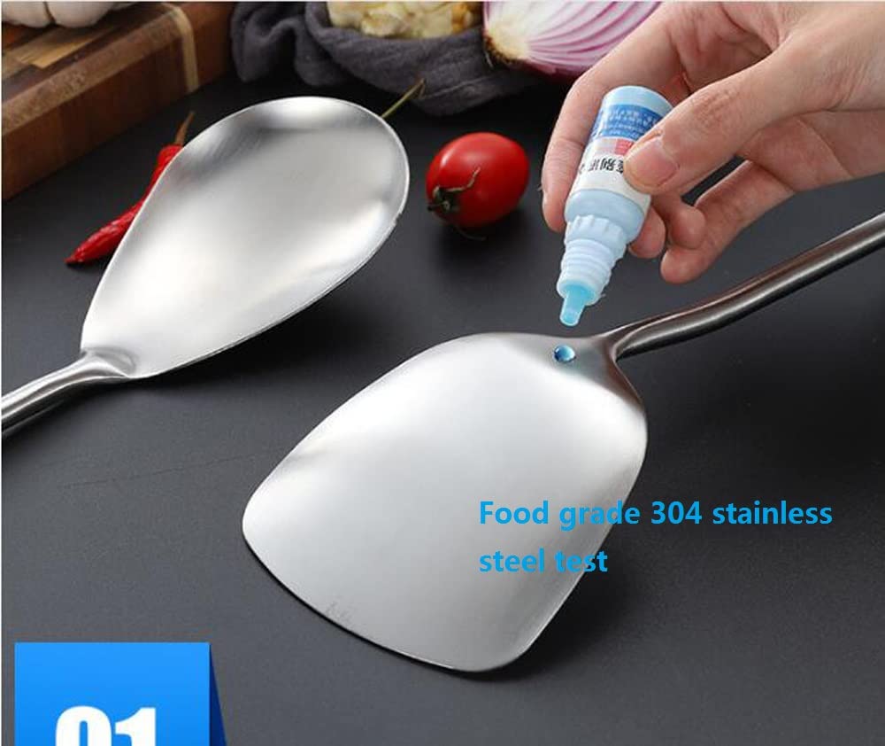 6 Pièces Set de Cuisine Inox avec Cuillères, Spatules et Ustensiles, Manche Stratifié en Poirier