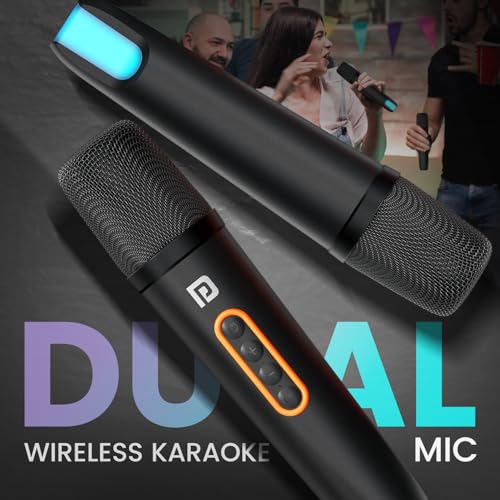Portronics Dash 10 50W Wireless Bluetooth Party Speaker With Dual Wireless Karaoke Mic, Upto 6 Hours Playtime, Dual Bass Radiator, HD Sound, RGB LED Lights,BT 5.3V,AUX IN,USB In,Type C Charging(Black) 3 51NNFtJyD2L