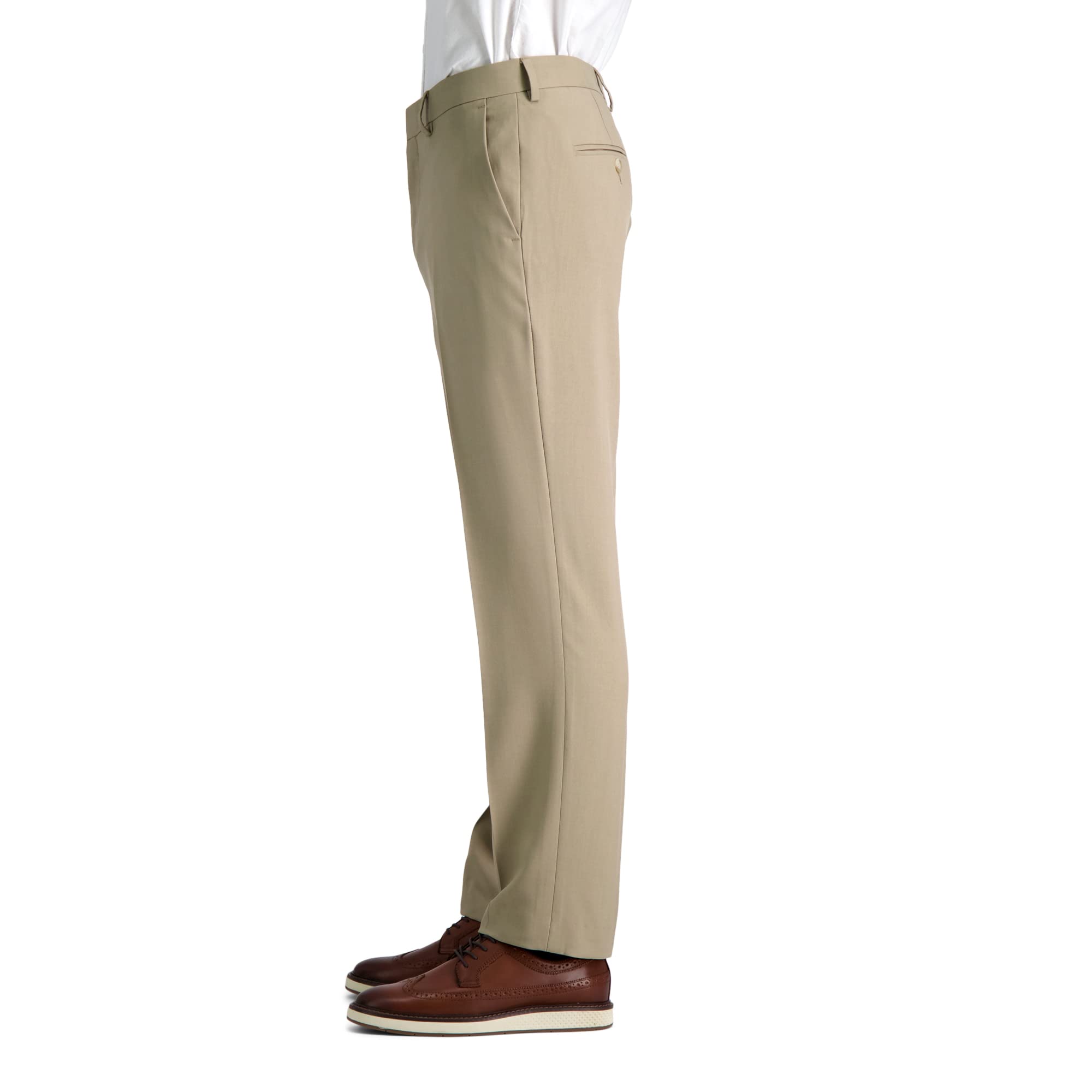 Haggar Mens Premium Comfort Straight Fit Flat Front Stria Dress Pants, Medium Khaki, 32W x 30L US