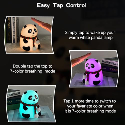 Image of MILONI USA Cute Panda Night Light, Led Squishy Animal Lamp, Dimmable Nightlight for Room Decor