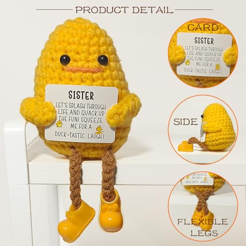Image of Positive Crochet Long Feet Emotional Support Duck - Handmade Crochet Companion for Anxiety Relief, Calming Gift for Mom Daughter Sister, Stress Relief Comfort Animal (Sister)