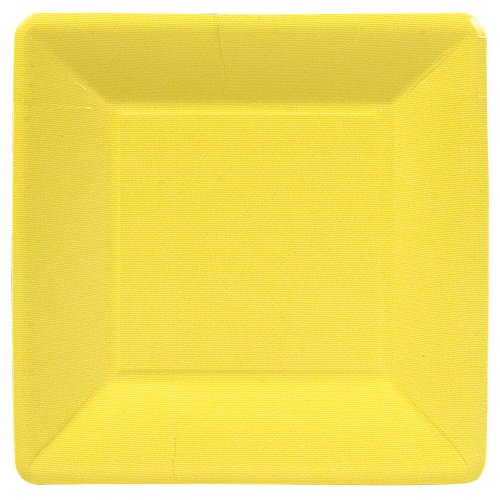 Platos cuadrados desechables Caspari color amarillo miniatura 1