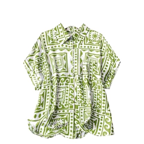 Image of Gufrina Women's Polyester Shirt with Pocket Half Raglan Sleeves Spread Collar Neck Geometric Printed Relaxed Fit and Standard Length