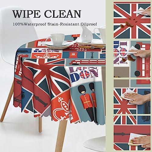 Jentra Circular Lace England Symbols Printed Tablecloth, Waterproof And Reusable. Used For Dining Table And Picnic. 60In. #TOP1