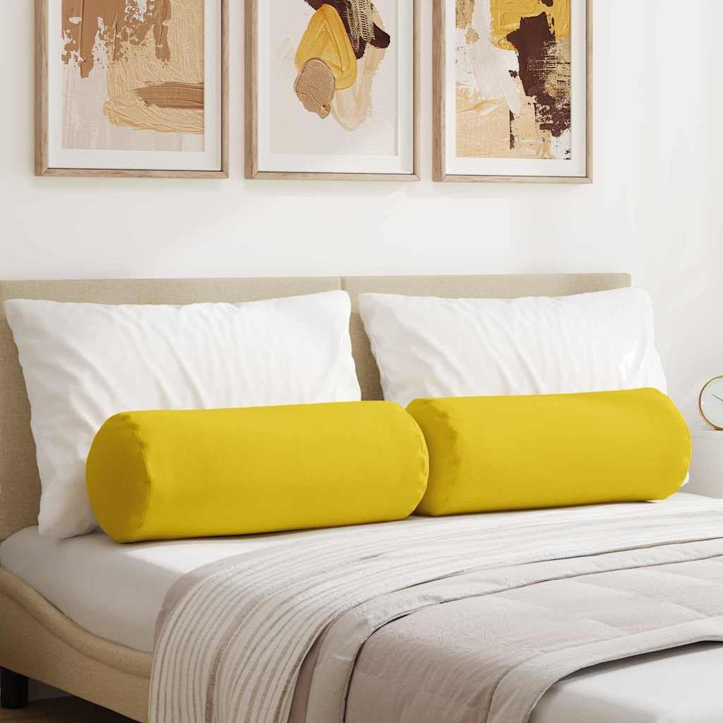 2er Set Nackenrollen Hellgelb Ø 25 x 70 cm Dekokissen aus Stoff mit Polyesterfüllung, Moderne Stützkissen für Sofa und Bett, Waschbare Zierkissen mit Reißverschluss für Wohnzimmer