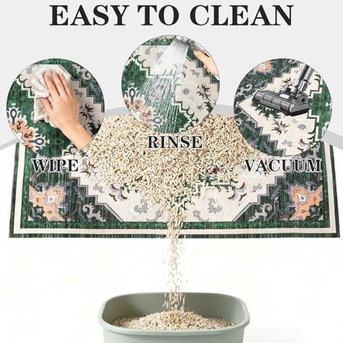 Image of EXPAWLORER Cat Litter Mat, 20 inchx32 inch Small Non-Slip Urine Waterproof Litter Trapping Mat Easy to Clean Washable Litter Box Mat for Floor Soft on Kitty Paws, Indoor Food Mats Rug Pads for Bathroom Green