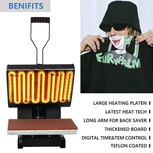 Nurxiovo Heat Press Machine, 15x15 inch Digital Heat Presses, Power Vinyl Sublimation Printing Press, 1400W Industrial Heat Transfer Machine for T-Shirt, Mouse Pad, Canvas Bags, Tablecloth, Banner