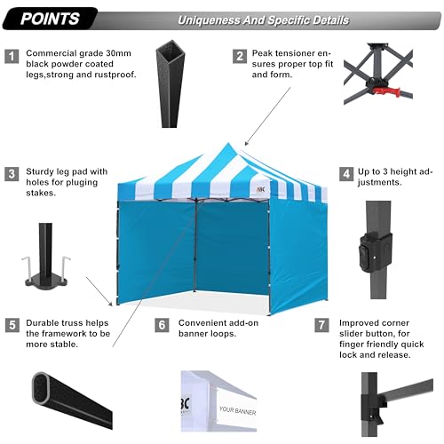 Image of ABCCANOPY Heavy Duty Easy Pop up Canopy Tent with Sidewalls 10x10,Strip SkyBlue