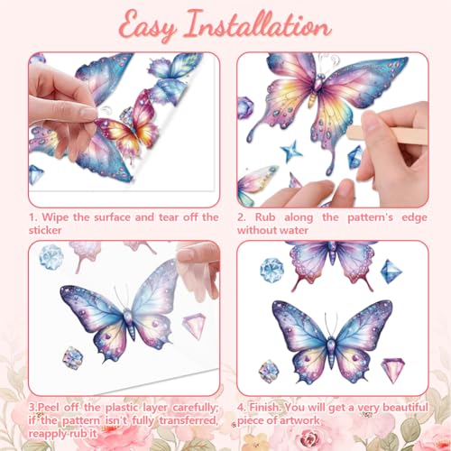 Peacoblue Rub on Transfer Sticker for Furniture Crafts Decor 6"x12" Colorful Glitter Butterfly - Image 2