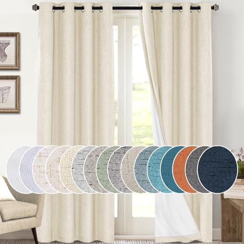 Image of PrinceDeco 100% Blackout Curtains 108 Inches Long 2 Panels Set for Bedroom Living Room Farmhouse Style Keep Warm Large Window Draperies 108 inches Length with Thermal Insulated Liners,Bleached Sand
