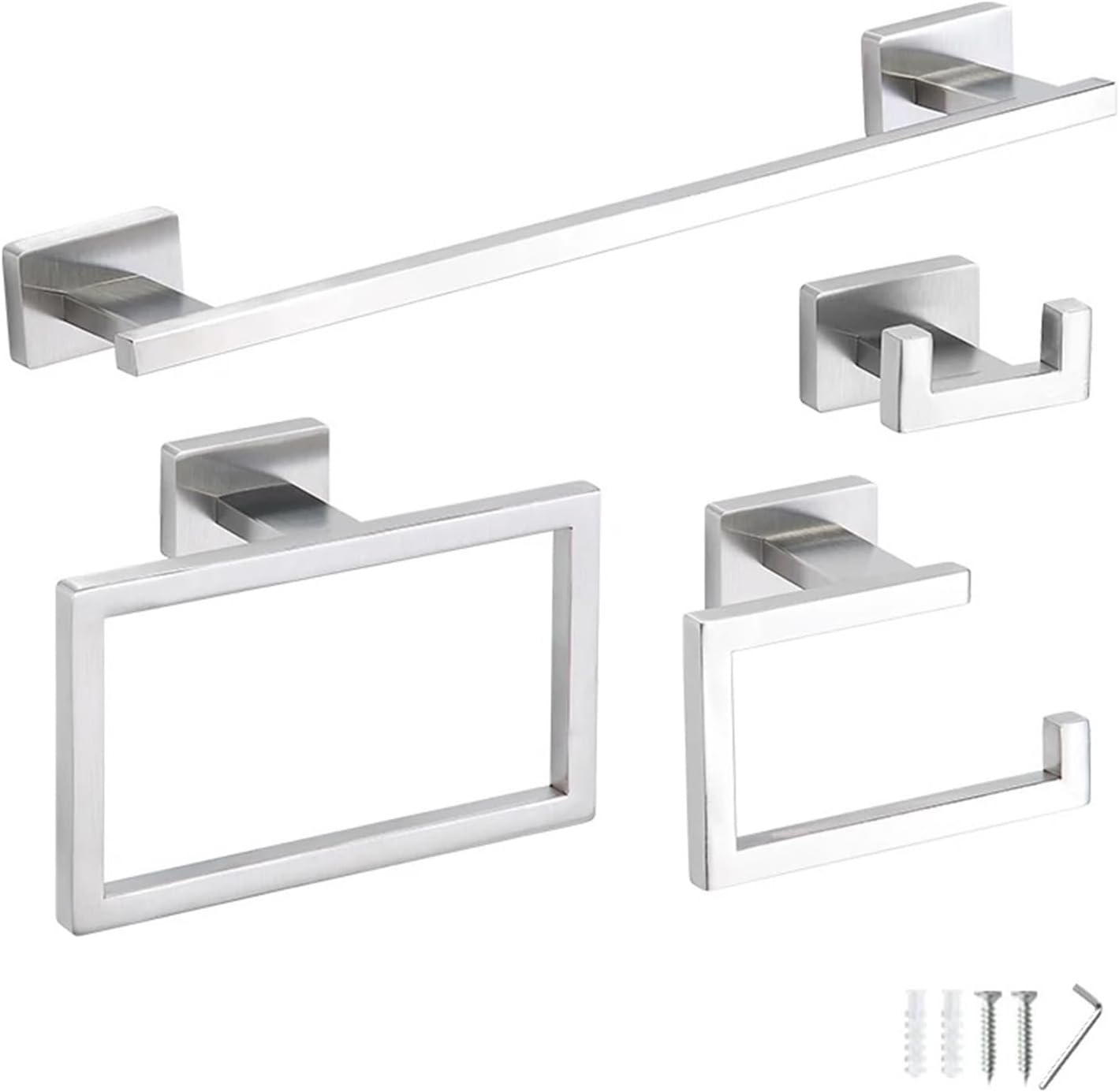 Bathroom Hardware Black Gold Sliver Bathroom Hardware Set Stainless Steel Towel Holder Roll Paper Holder Towel Robe Hook Fashionable(Black Paper Holder) (Silver 4pcs Set)