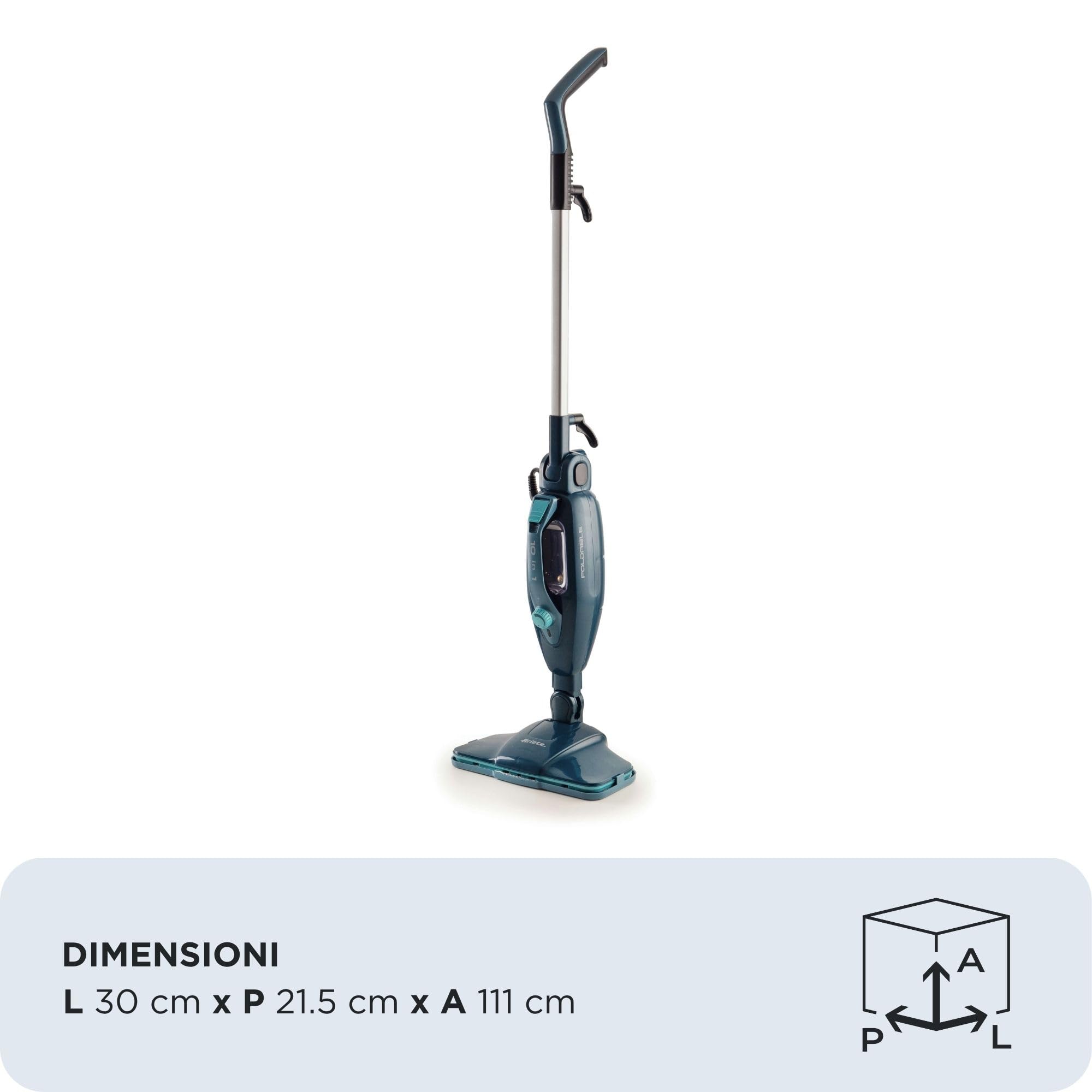 Ariete 4175 Składany mop parowy 10 w 1, składany mop parowy, 1500 W, 10 funkcji w 1, zestaw akcesoriów, pojemność 350 cm3, niebieski