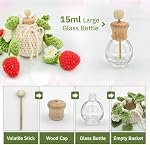 Crochet Car Air Freshener,15ml Diffuser Bottle with Strawberry Plant | Refillable Essential Oil Aroma Hanging Diffuser, Car Rearview Mirror Decor, Boho Home Office Ornament