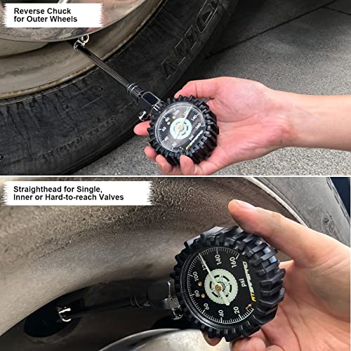 Atsafepro Tire Pressure Gauge 160Psi,Tire Pressure Gauge Equipped With Extended Chuck And 2.5" Dial Easy For Readings, Analog Tire Gauge Suitable For Cars, Bikes, And Semi, Rv #TOP6