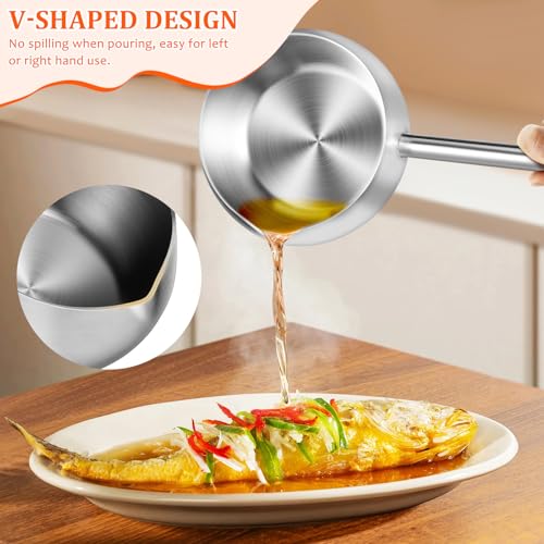 SEWACC Stainless Steel Oil Spoon with Long Handle, Stainless Steel 280ml Soup Ladle And Metal Water Scoop for Cooking, Frying And Braising by SEWACC - Used condition - Image 4