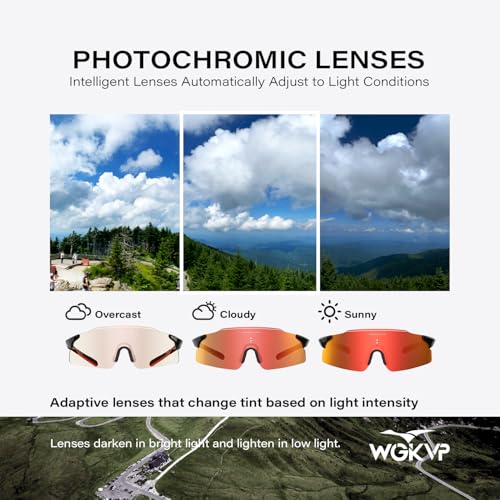 WGKVP Photochromic Running Glasses for Women-UV 400 Protection, Anti-Fog,Durable for Cycling & Jopping Outdoor Sports