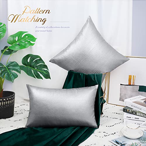 Brawarm Silver Leather Throw Pillows 18 X 18 Inches, Snake Leather Pillow Covers Pack Of 2, Faux Leather Decorative Pillow Covers For Couch Living Room Garden Bed Sofa Home #TOP2