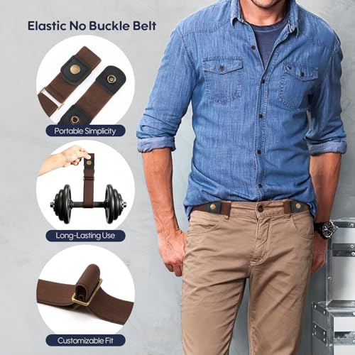 Image of WHIPPY No Buckle Stretch No Show Belt for Men 1.38 inches Wide, Buckless Invisible Elastic Belt for Jeans Pants