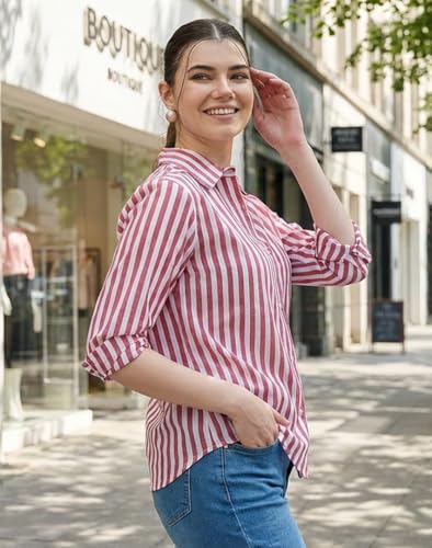 Image of Women's Cotton Striped Shirt | Casual Button Down Shirts for Women | Full Sleeve Stylish Office Wear Top | Regular Fit Color