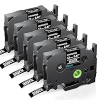 Anycolor TZe-335 12mm Schwarz Schriftband kompatibel für Brother P Touch Bänder TZ TZe335 Tape Cassette 0,47 für PT-H100LB H105 H107 H101C H100R D200 D400 E110 Cube, Weiß auf Schwarz, 5x