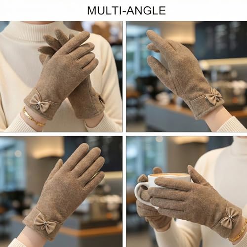 Image of Kraptick Women's Winter Thermal Gloves - Elegant Suede Fleece Lined Warm Full Finger Hand Gloves with Bow Knot - Windproof Soft Driving Mittens for Ladies & Girls (Free Size, Purple)-8
