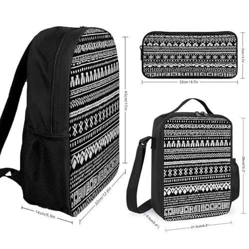3 Pcs Set Waterproof Traditional Ethnic African Mudcloth Pattern Backpack with Lunch Box Pencil Pouch Set, Backpacks for Travel Accessories2