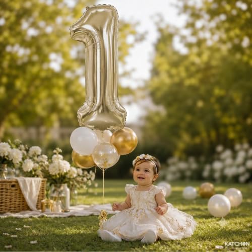 Image of KatchOn, Number 1 Balloon, 40 Inch Champagne Gold Foil Number Balloon