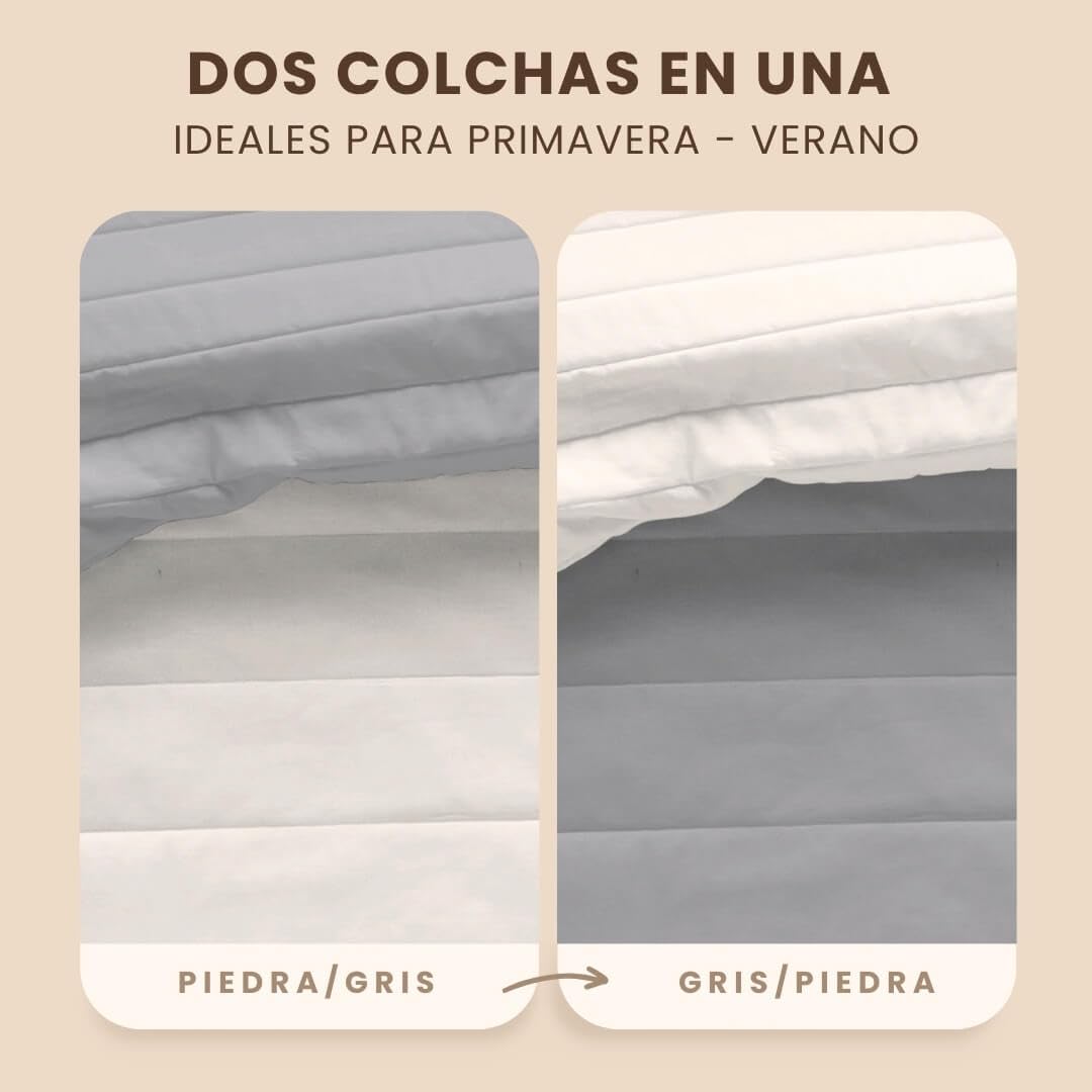 NATURALS - Colcha Bouti Reversible Bicolor | Cama 180 (270x260 cm) | Microfibra Extrasuave | Cubrecama Acolchado a Líneas | Ideal Primavera y Verano | Gris/Piedra