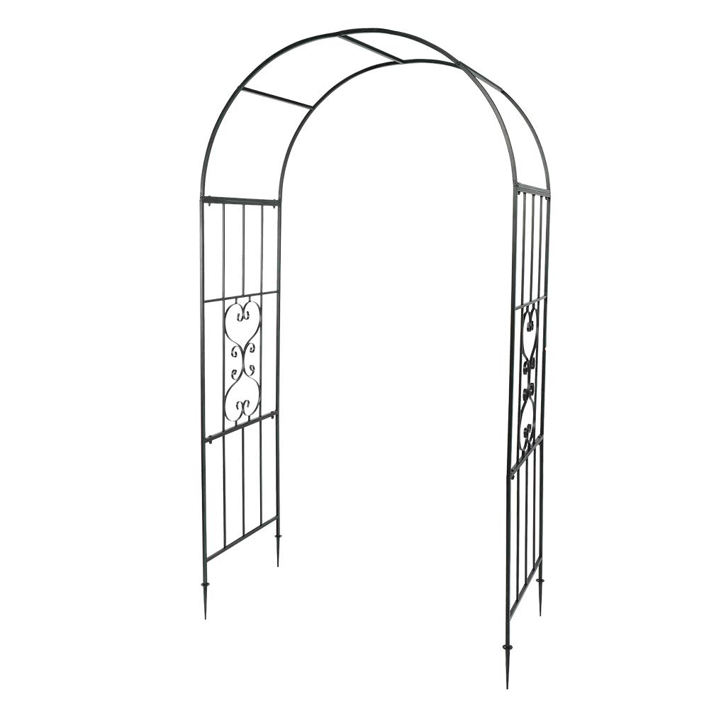 Outvita 7.3FT Garden Arch Arbor, Heavy Duty Metal Arbour Archway, Decorative Frame Stand Trellis with Ground Stakes for Wedding Ceremony Party Plant Climbing Rose Vines Lawn Patio Black
