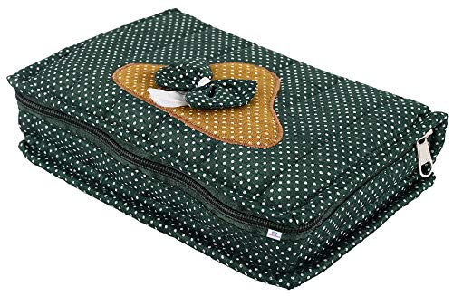 Image of Heart Home Cotton Multipurpose 7 Pocket Dot Printed Jewellery Storage Bag Pouch /Travel Kit Organizer (Green)-HHEART15423