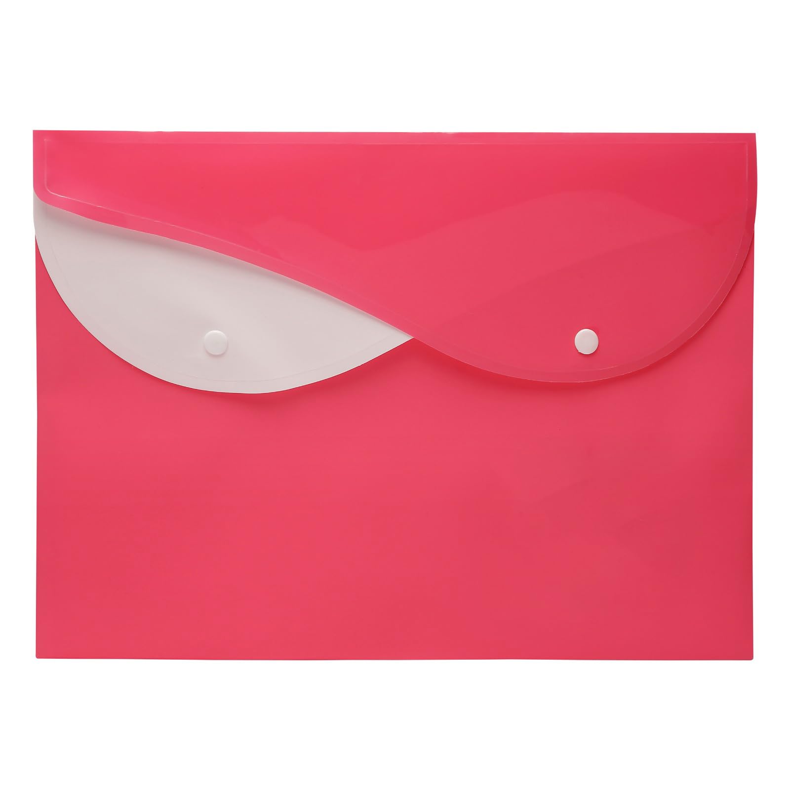 Pack of 10- A4 Envelope Plastic Wallets with Button 0.16mm File Folders Foolscap Document Wallet Document Files for School Office Homework Travel Storage Bags Dual Side (Pink + White)