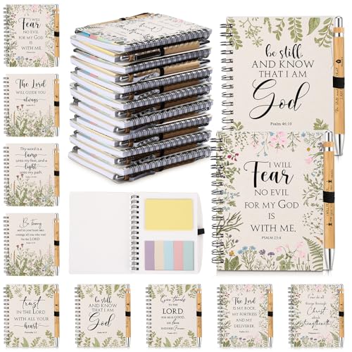 Image of Engrowtic 10 Sets Christian Notebooks Gift Bulk Prayer Journal Religious Bible Verse Spiral Notepad with Sticky Note Pen Church Gifts for Women Men Bible Study Group (White)