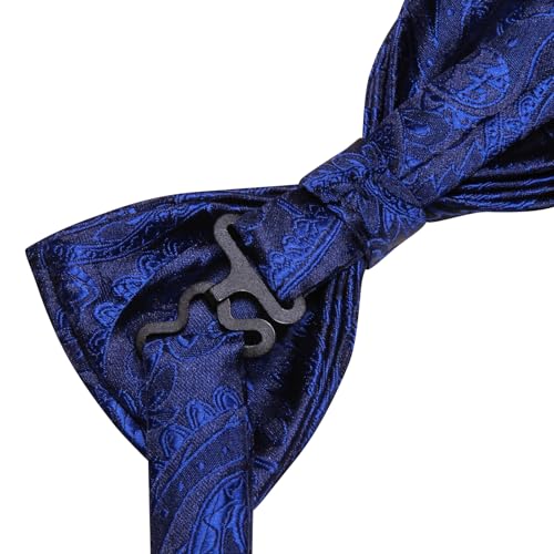 Image of Hi-Tie Bow Tie Men Pre Tied Bowtie Pocket Square Cufflinks Lapel Pin Formal Wedding Bow Ties for Men Party Tuxedo Bowtie Set,Blue Paisley Floral