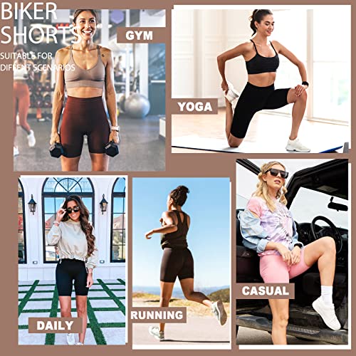 Image of MOREFEEL 3 Pack 8 inch High Waisted Biker Shorts for Women, Casual Summer Knee Length Tummy Control Running Athletic Yoga Shorts