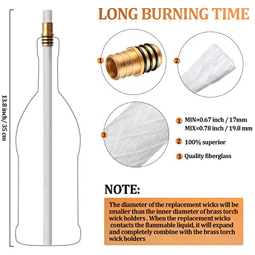 Nuanchu 24 Pieces Wine Bottle Torch Wicks Kit Include 12 Pieces Brass Torch Wick Holders with Washer and 12 Pieces Fiberglass Torch Replacement Wicks for DIY Homemade Torch Indoor Outdoor Decor