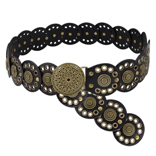 PU Leather Boho Belt, Hollow Disc Belt Women, Vintage Belts for Women Trendy, Adjustable Western Belts for Woman