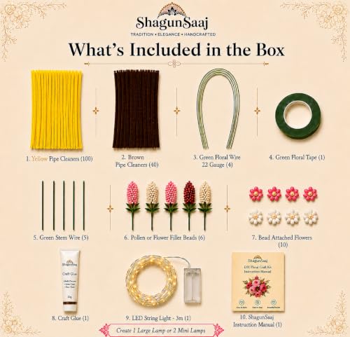 Image of ShagunSaaj Pipe Cleaner Flower Showpiece with LED DIY Kit for Adult & Kids Craft DIY, Aesthetic Home Decor, Office Desk Decor, Personalised Gifting, Non Withering Flowers (Yellow)