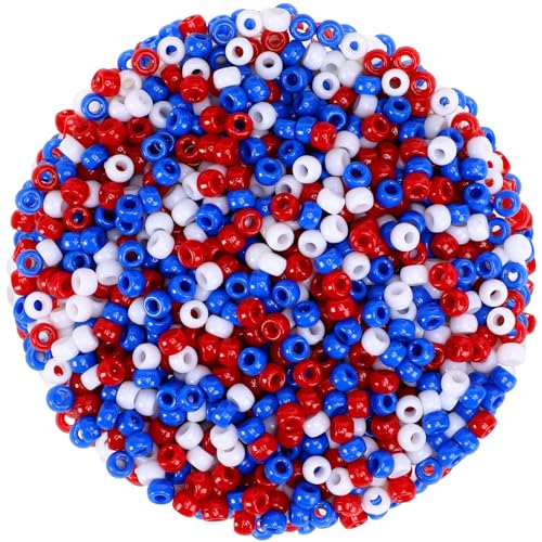 UPINS Patriotic Pony Beads Red White Blue 1200Pcs 4th of July DIY