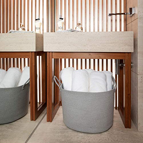 OrganiHaus Korb Geflochten Rund, Wäschekorb Geflochten, Korb Aufbewahrung Groß, Aufbewahrungskorb Kinderzimmer, Aufbewahrungskorb für Decken Kissen Spielzeug, Faltbar mit Griff - 50x33cm, Grau